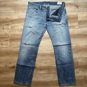 Diesel Safado Jeans Men 32x30 Blue Slim Straight Fit Thrashed Rockstar (Hemmed)